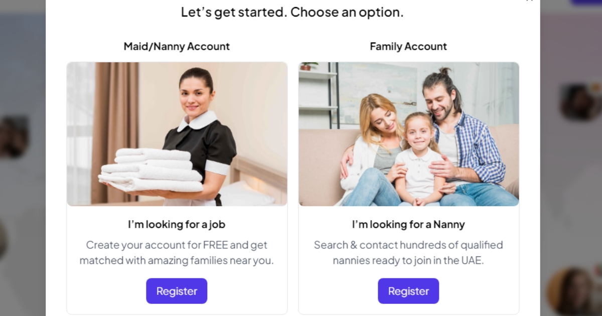 A family registering on ChooseMaid to find a nanny in Dubai.